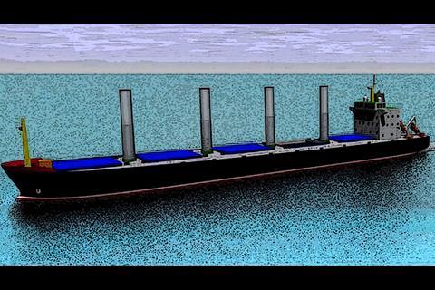 Impression of a retractable Flettner rotor onboard bulk carrier